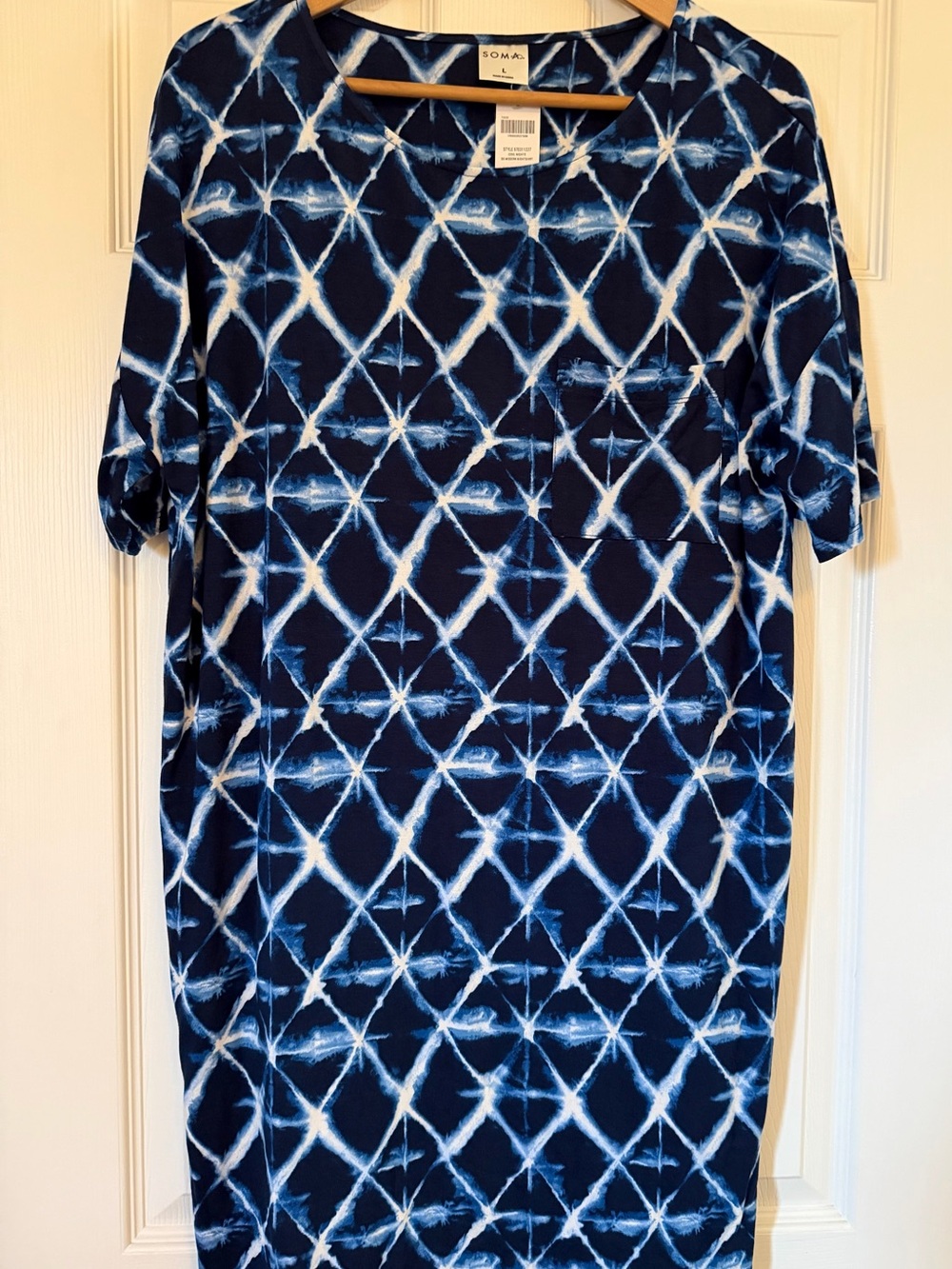 Soma Intimates Cool Nights Short Sleeve Sleepshirt Blue Shibori Tie Dye